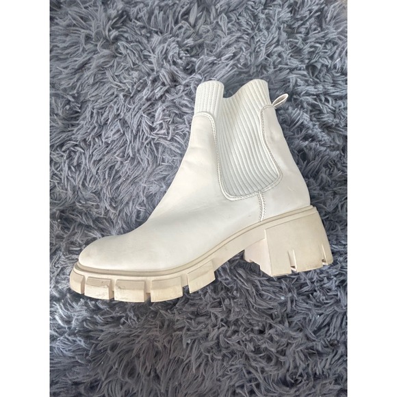 Womens Lug Sole Chelsea Boots Off White Platform Ankle Booties - Picture 2 of 10